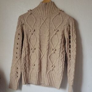 Cupcakes & Cashmere Tan Cable Knit Turtleneck Sweater Size S